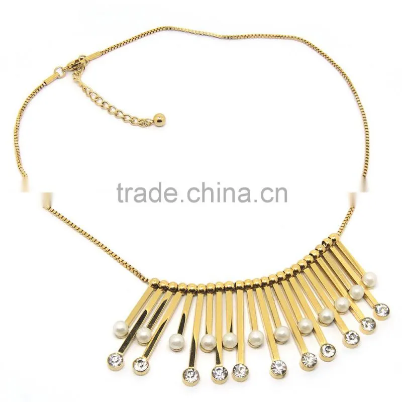 Best price stainless steel gold plated pearl jewelry set necklace