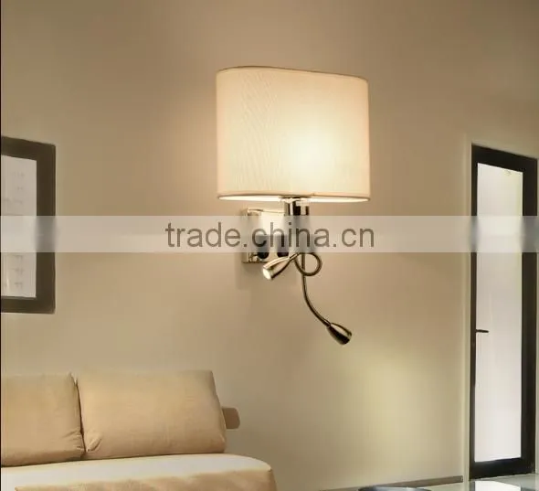 Chrome Body Fabric Shade Led Modern Hotel Wall Lamp For Project And Bedroom