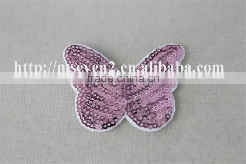 good looking pink butterfly woven embroidery patch in sequin material for sale
