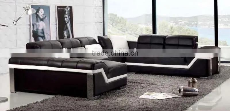 Black Genuine Leather Living Room Sofa, Modern Style Living Room Sofa