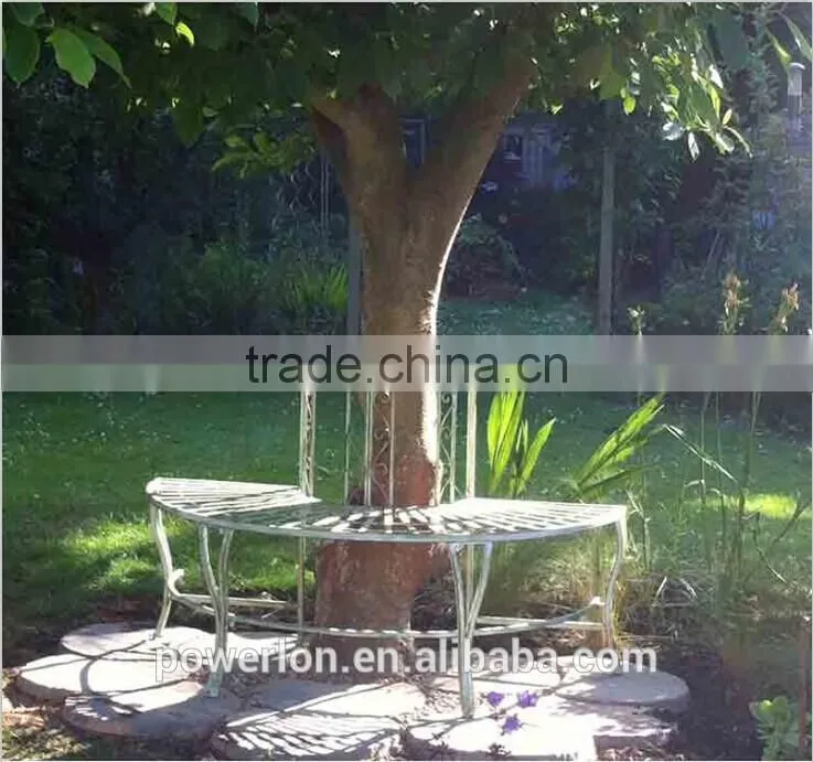Antique White Half Round Tree Seat Bench Wrought Iron Metal