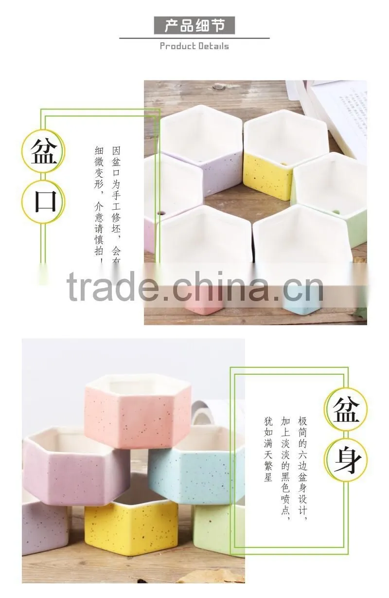 Hot sale rainbow hexagon flower pot ceramic for planter