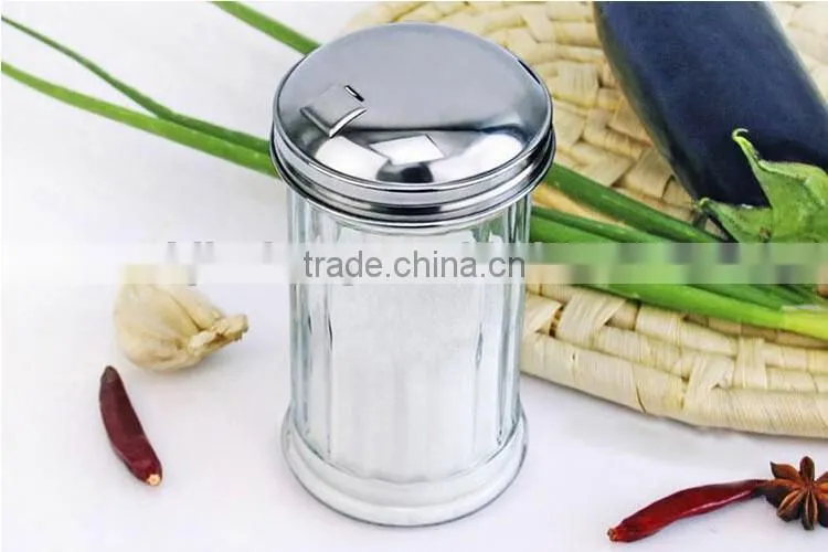 300ml vertical stripe transparent glass spice package containers with metal hole cap