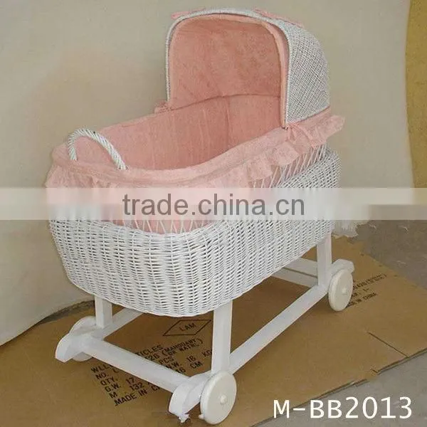 wicker baby basket with soft lining and hood