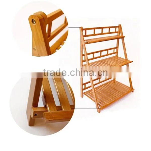 Popular garden 3-tier bamboo plant stand flower shelf for outdoor display