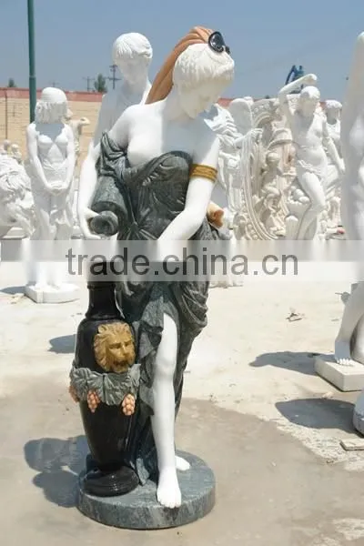 Stone outdoor garden white marble lady pouring water fountain