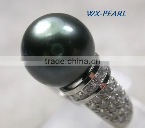 golde pearl silver ring with tahitian black pearl