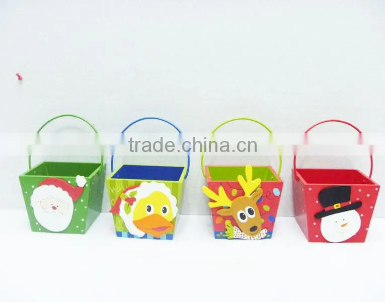 Christmas deer duck snowman wooden basket with handles