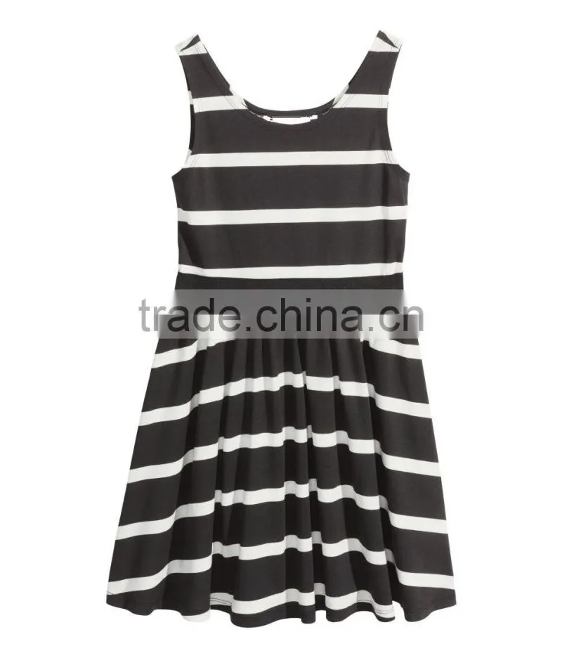 2016 Fashion Children Little Gilrs Cotton Jersey Stripe Print Dress HSD8073