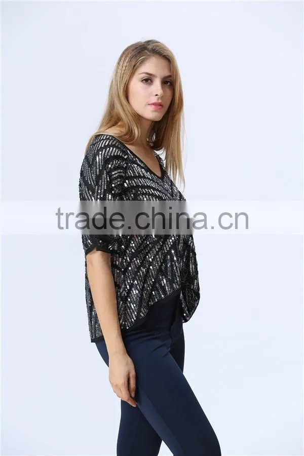 new design ladies heavy sequin embroideried embellishment beaded top Women Blouse