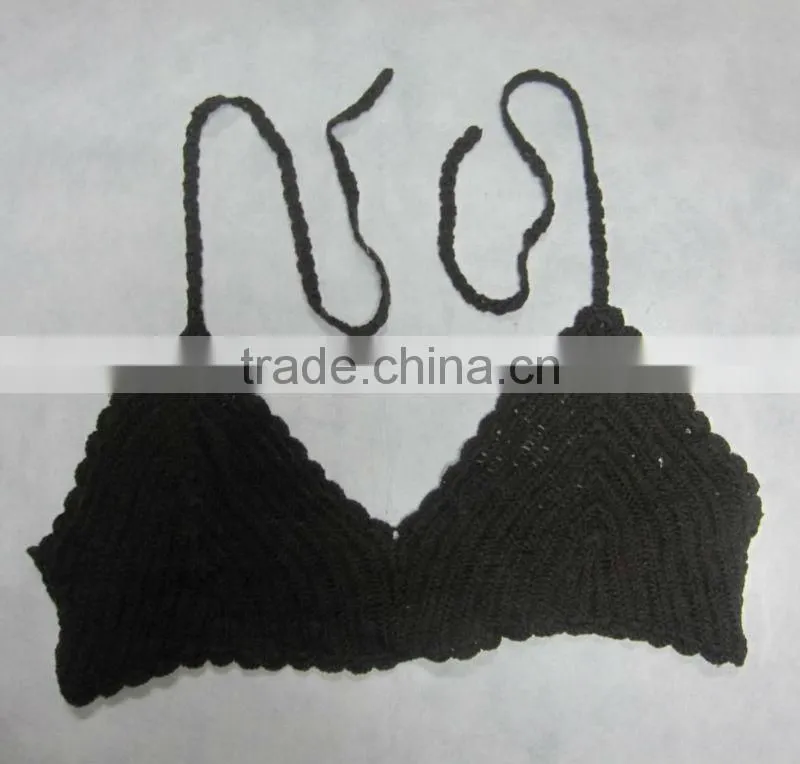 crochet lady's coffee underwired bra