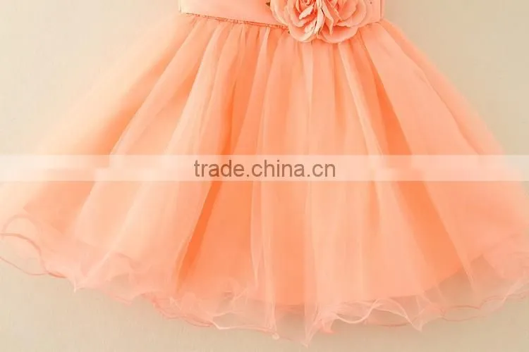 Hot Turkey wholesale children clothes summer shiny performance dance dresses Orange one piece flower party dress Vietnam dress