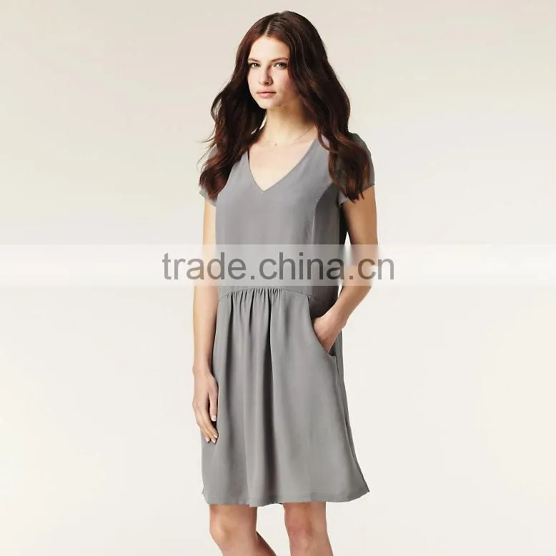 Ladies V-neck Drop Waist Silk Shift Dress TH105