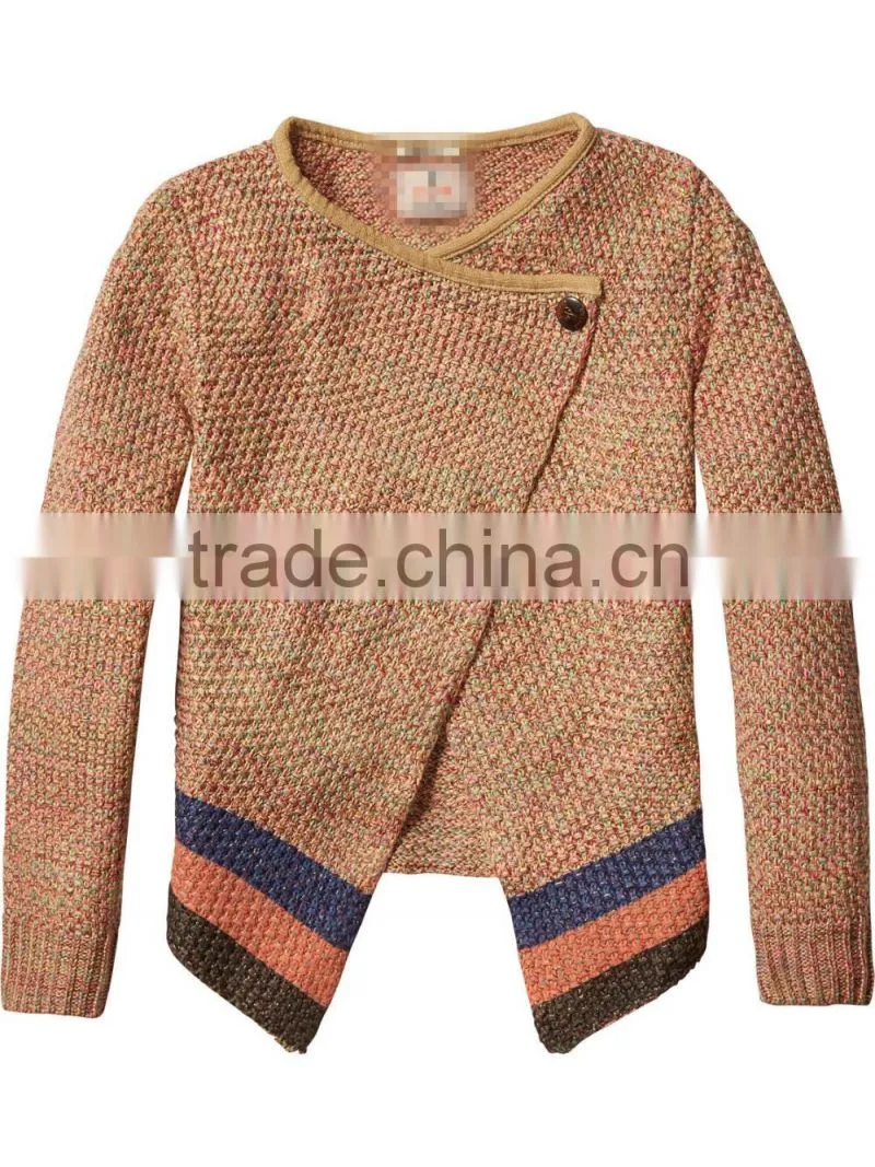 Girls Oblique Placket Cardigan Sweater Design