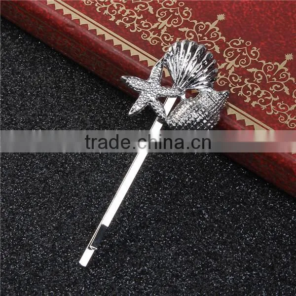 Conch /Sea Snail Silver Tone Starfish Pattern Clip In Hair