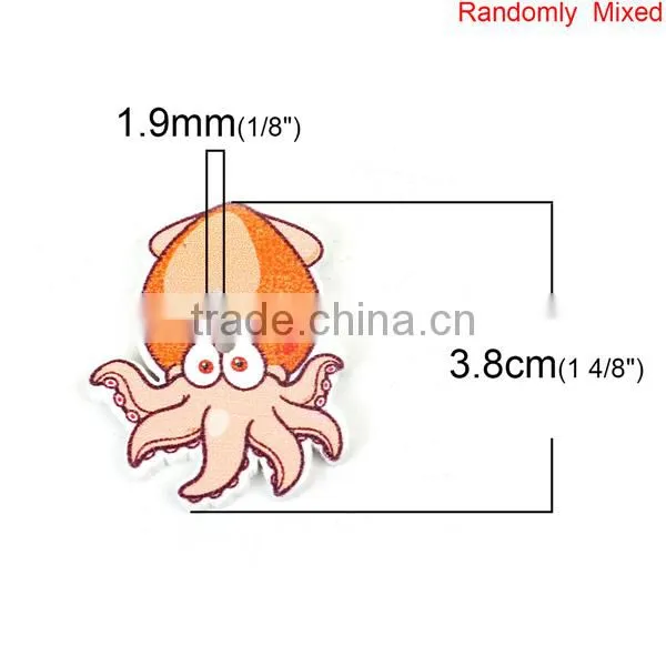 Wood Sewing Buttons Scrapbooking 2 Holes Octopus At Random