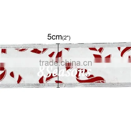 Multicolor Christmas Candy Cane Pattern Imitation Silk Satin Ribbon For Christmas Decoration 5.0cm