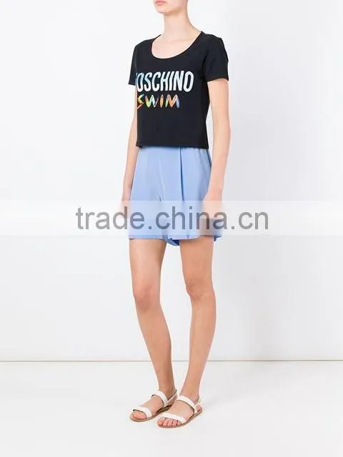 Custom Short Sleeve Cotton Black Printed t-Shirts For Women,Top Quality Silk Printing Womens Black T-Shirts Clothes