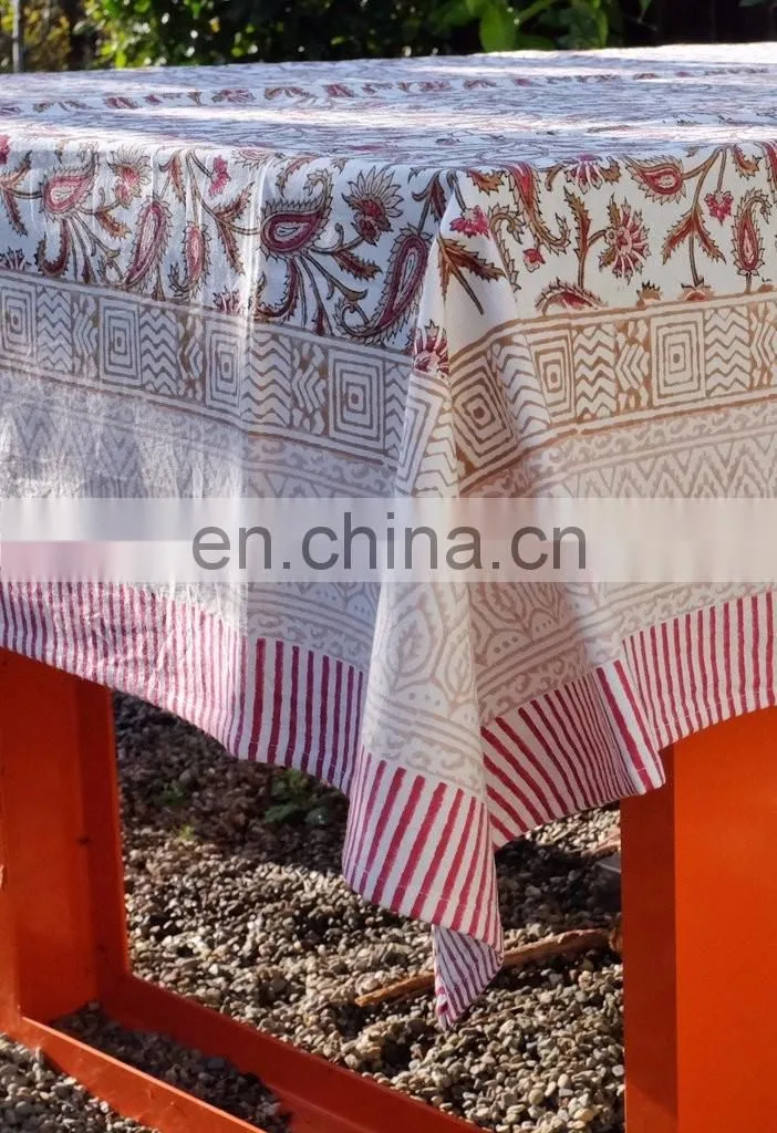 Indian Cotton Block Printed Table Cloth Floral Table Cloth