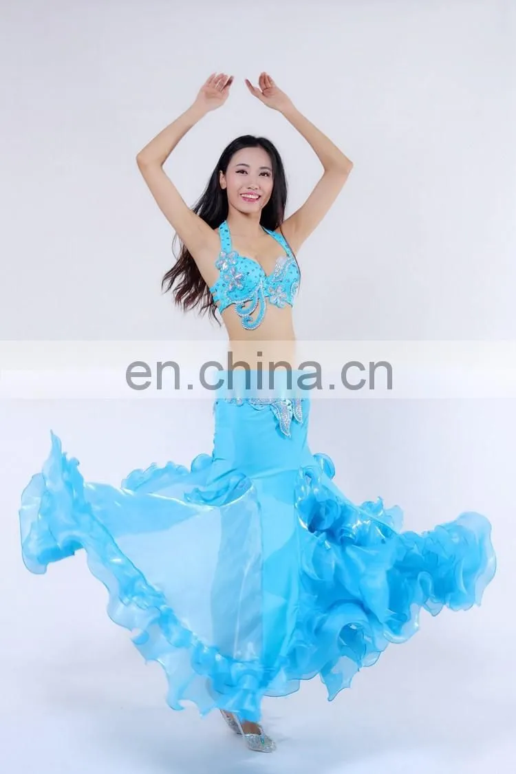 Multy color shiny fabric professional beading belly dance costumes appearl