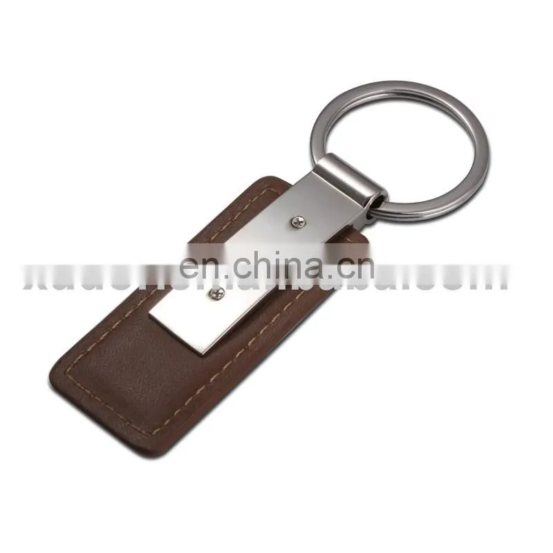 brown PU leather metal keychain / bag hanger keyring