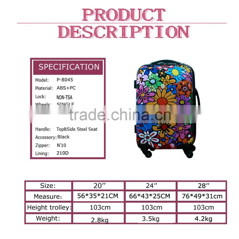 2015 popular flower pattern pc trolley bag