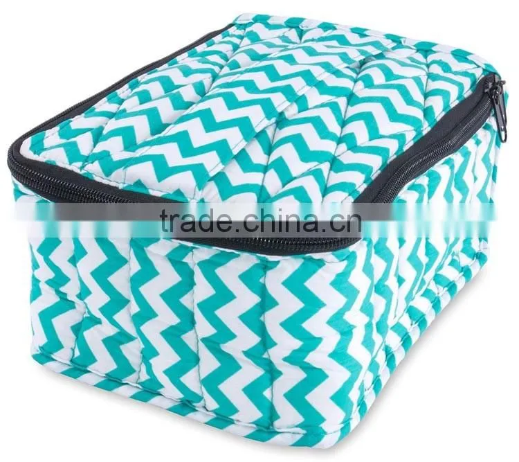 OEM blue/white chevron canvas essential oil carrying bag,30 bottles popular design printed canvas essential oil carry case