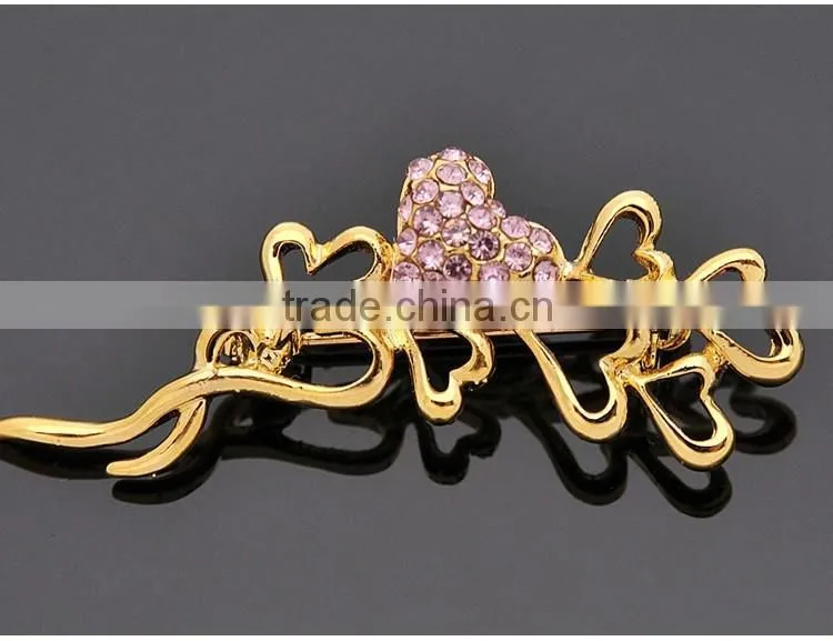 Elegant Crystal diamond peach pin brooch gold-plated fashion scarf buckle
