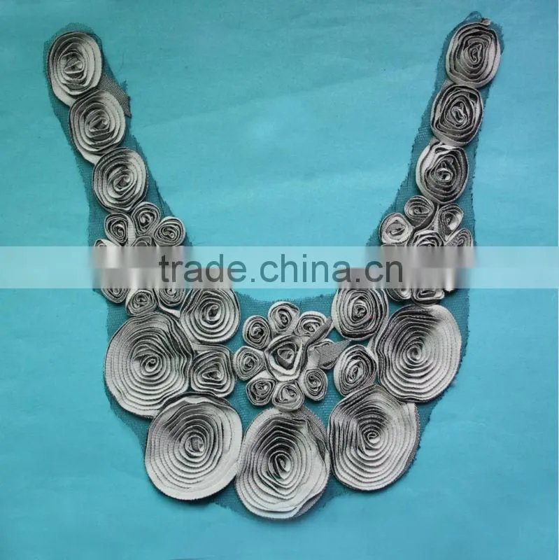 Sexy V-shape white flower fabric women blouse collar
