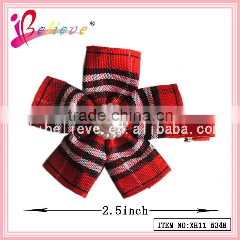 Cotton grid flower hair clip wholesale girls hair flower,hair flower clips