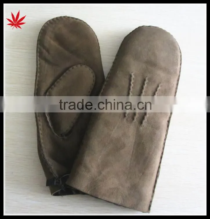 lady's dark brown double face leather gloves