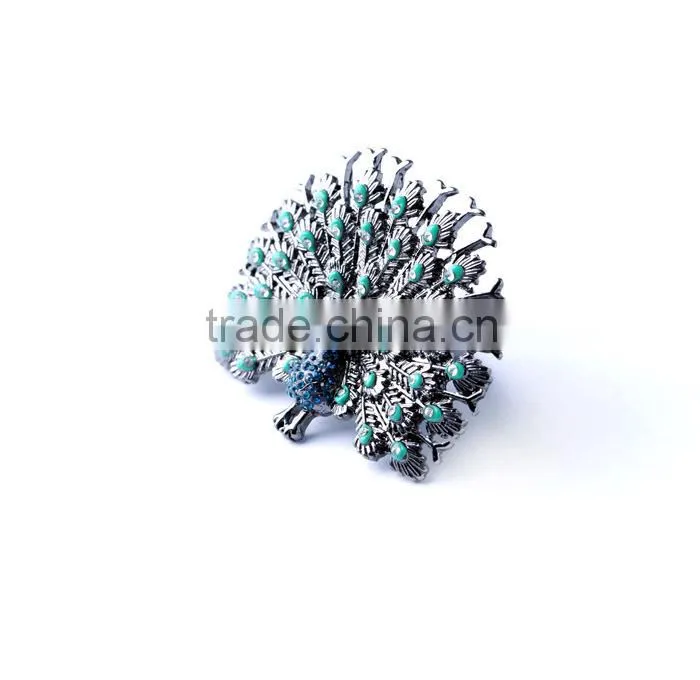 Highest Fashion Alloy Crystal Peacock Rings Hot Sale
