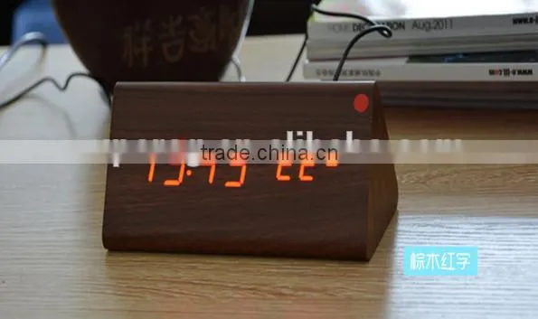 Brand New design style Digital LED Black Wooden Wood Desk Alarm Brown Clock Voice Control reloj despertador