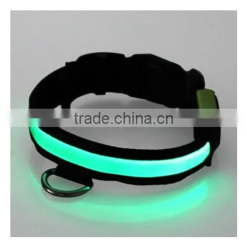 Adjustable LED Fiber Illumination Pet/Dog Collar, Medium, Green