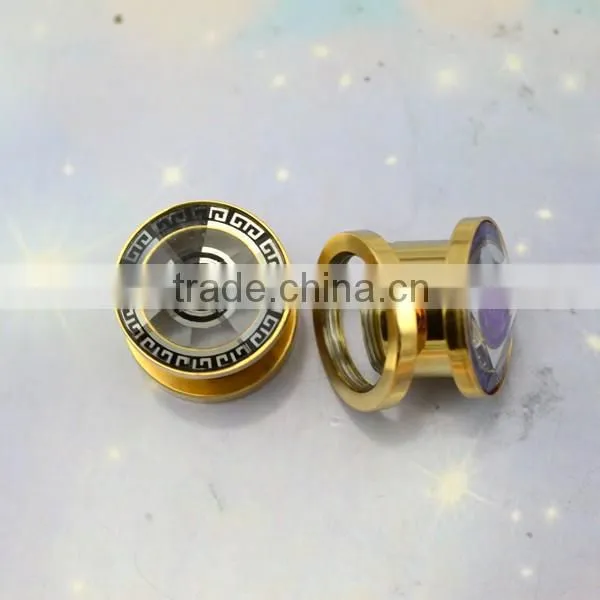 TP011374 China manufacturer surgical steel glass ear plug gold charming body jewelry