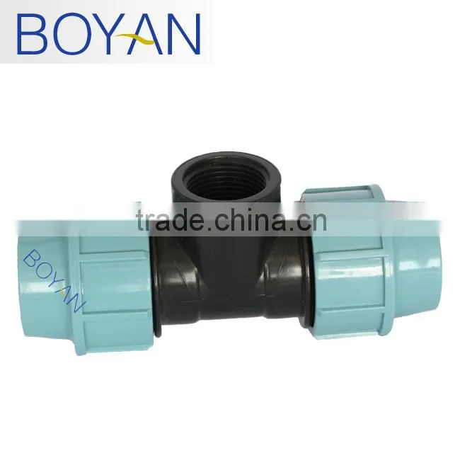 China supplier PP compression quick pipe fittings for irrigation female tee