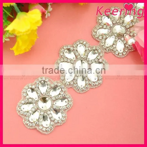 Hot sale bridal flower rhinestone appliques for belt WRA-674
