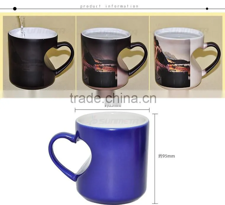 Sunmeta whole sale 11oz Blank Sublimation heart-shaped Color Changing ceramic Mug matte