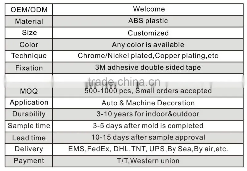 Decorative 3D self-adhesive ABS plastic car chrome letters