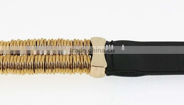 2015 fashion dress PU belt with shiny gold metal accessories in yiwu