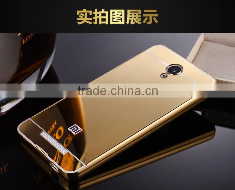 PC Mirror Back Cover Case Cell Phone Case Aluminum Metal Bumper Case For Xiaomi For Redmi Note 2