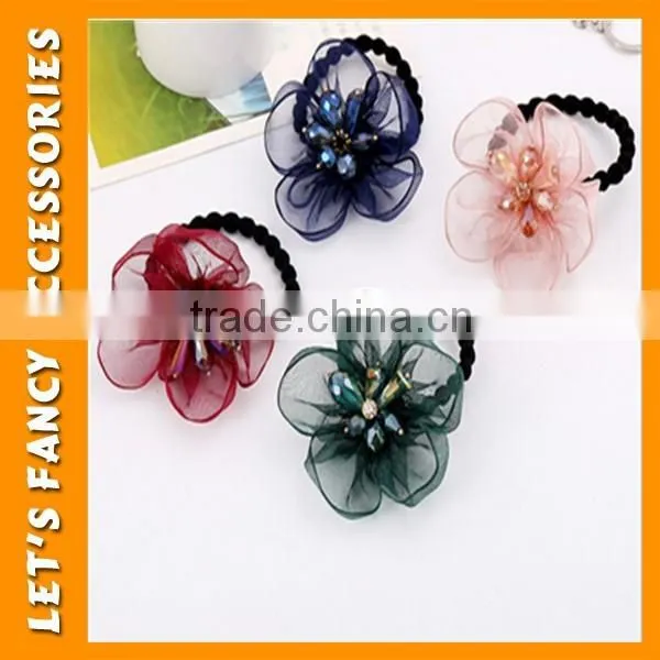 PGHD0350 Accept paypal multicolor flower lace elastic hair band with crystal stone decorated