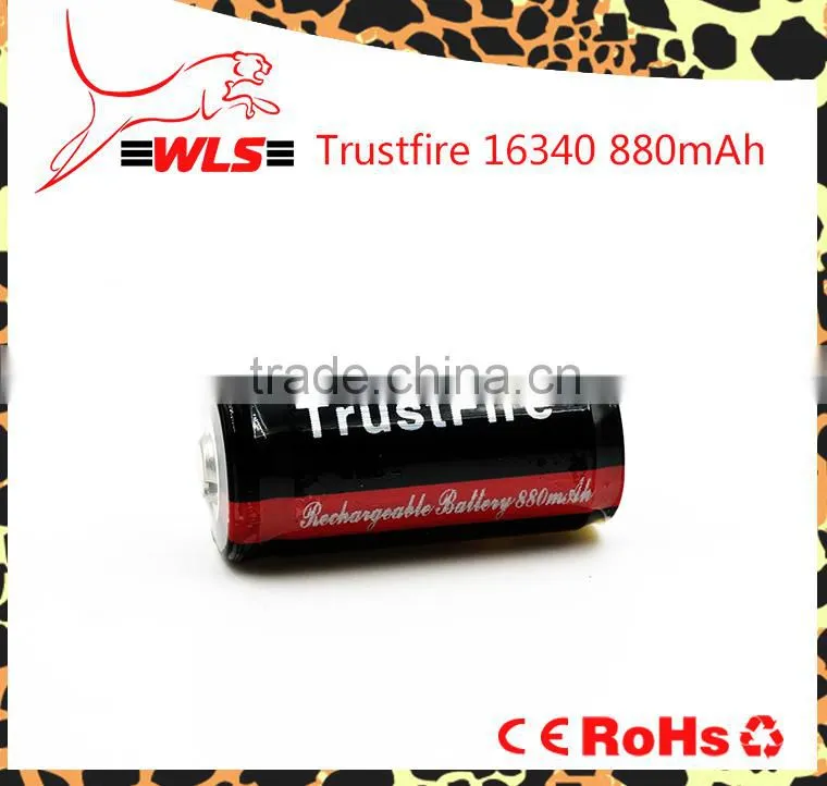 Original 16340 li-ion battery Trustfire 3.7V 16340 880mah rechargeable cell made in China