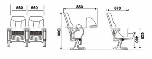 High quality blue fabric theater auditorium seating