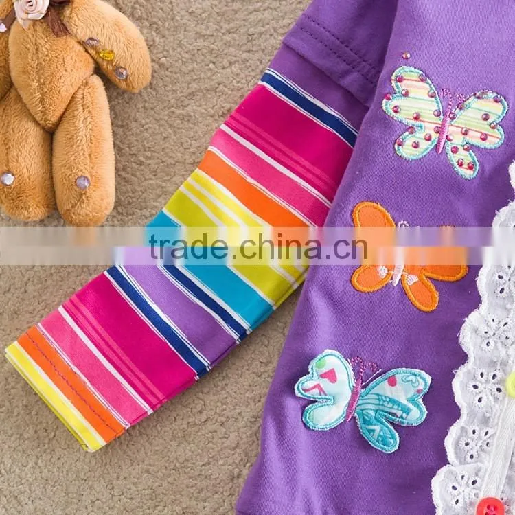 2-6Y (65512#Purple&Fuchsia)Flags kids baby girl cotton jersey Chilren new butterfly t shirt