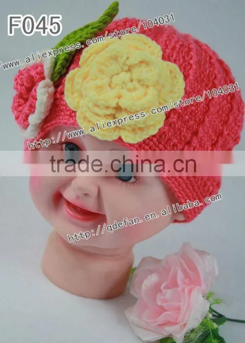 100% cotton crochet baby girl flower hats ,fabric flower hat accessories,knit flowers for hats