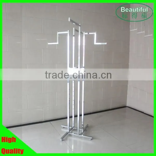 Double Clothes Coat Rail Garment Dress Hanging Display Stand On Wheels Shoe Rack