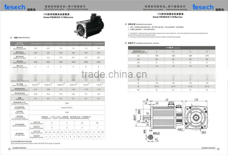 1HP 750W Servo Motor 3000RPM 1.27NM