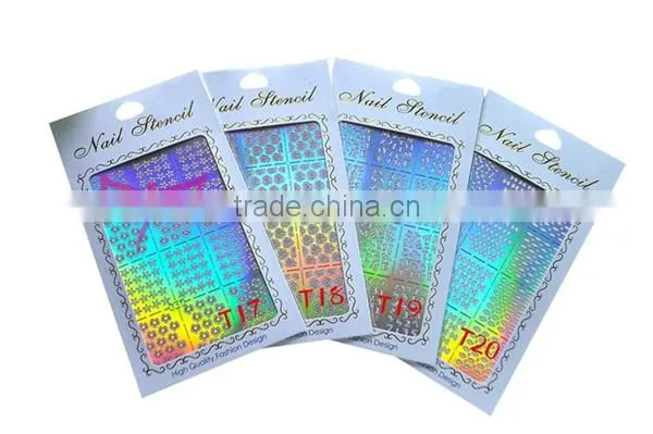 36 designs reusable finger nail stencil,hot nail airbrush stencil