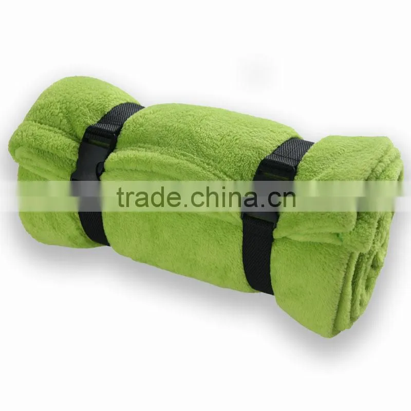 High Quality super soft heavy coral fleece blanket with leather strap handle